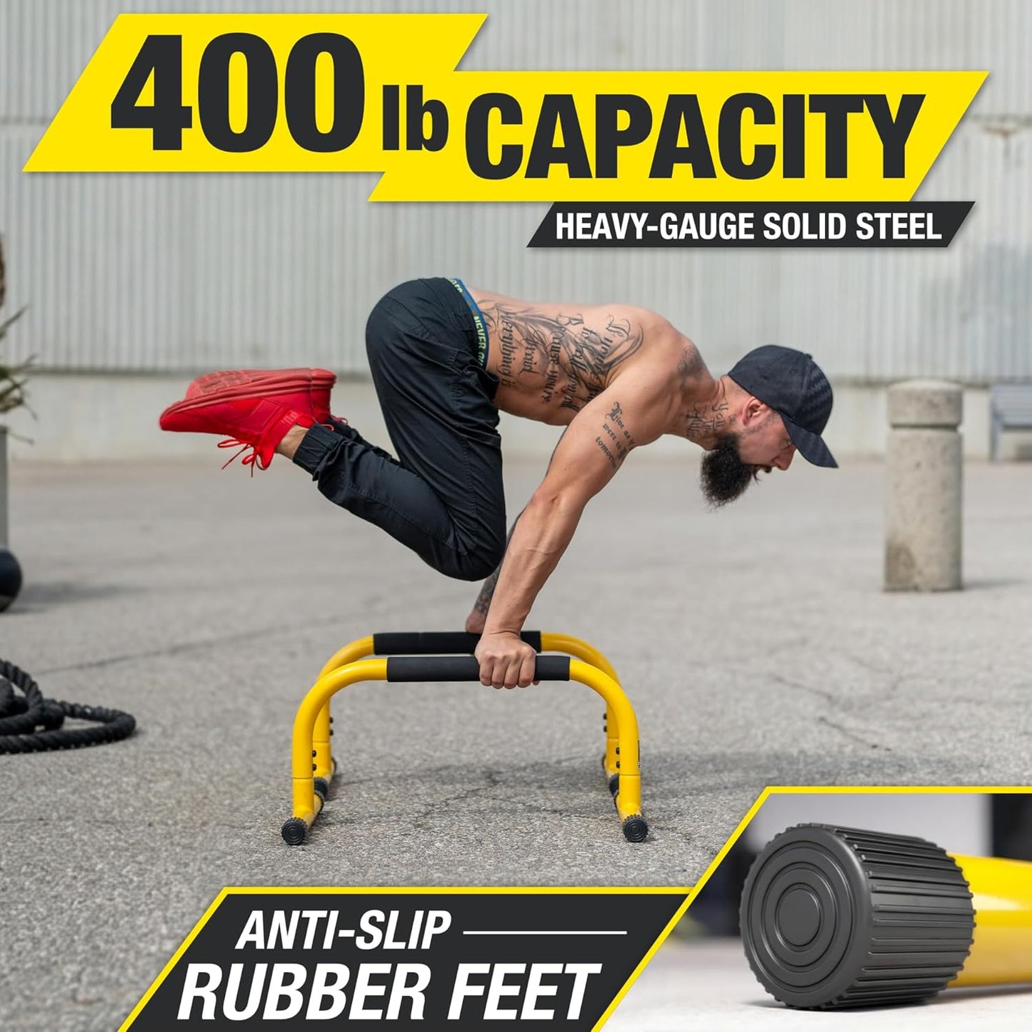 Fitness Parallette Push up Bars Dip Station Stand - Perfect for Home and Garage Gym Exercise Equipment - Gymnastics, Calisthenics, Strength Training Parallel Bars for Men and Women